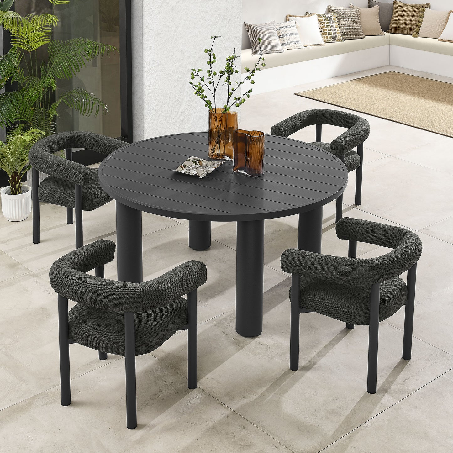 Nautica 5-Piece Round Outdoor Patio Aluminum Dining Table and Chairs Set by Furniture For America