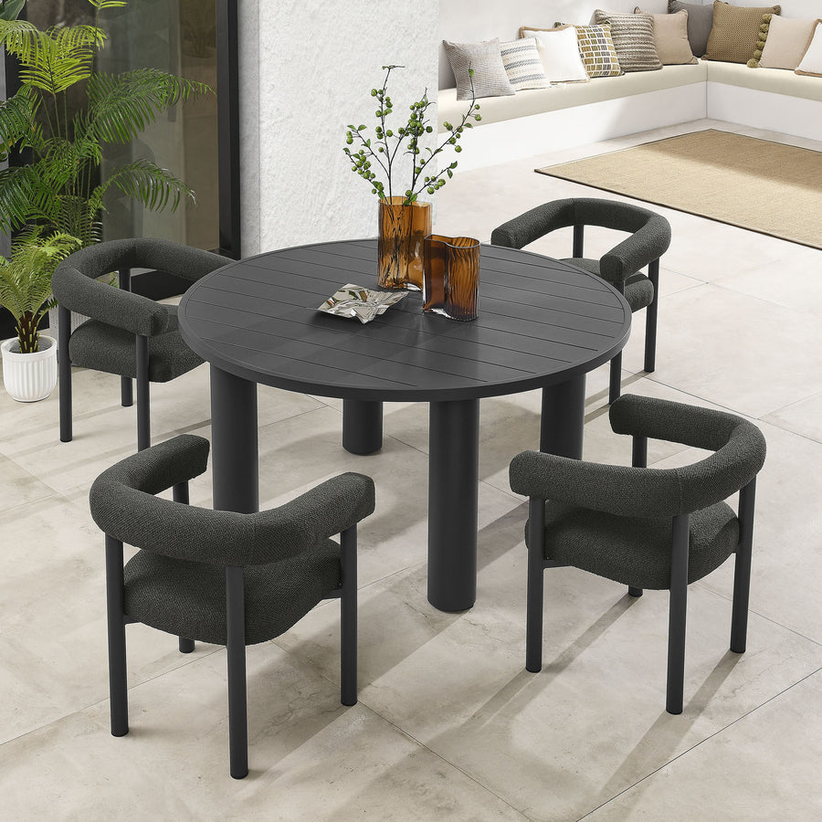 Atelier 5-Piece Round Outdoor Patio Aluminum Dining Table and Chairs Set in Charcoal Graphite