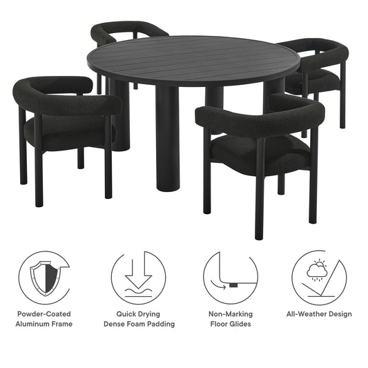 Nautica 5-Piece Round Outdoor Patio Aluminum Dining Table and Chairs Set by Furniture For America