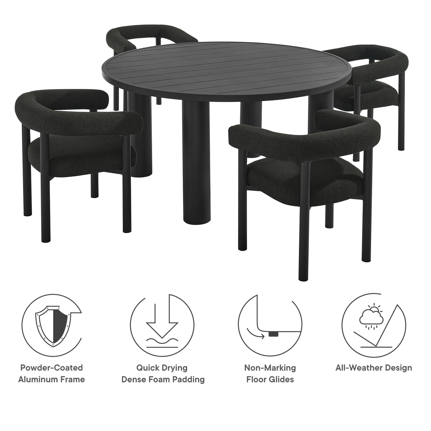 Nautica 5-Piece Round Outdoor Patio Aluminum Dining Table and Chairs Set by Furniture For America