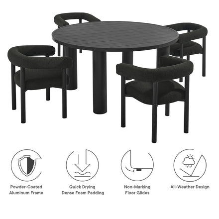 Nautica 5-Piece Round Outdoor Patio Aluminum Dining Table and Chairs Set in Charcoal Graphite