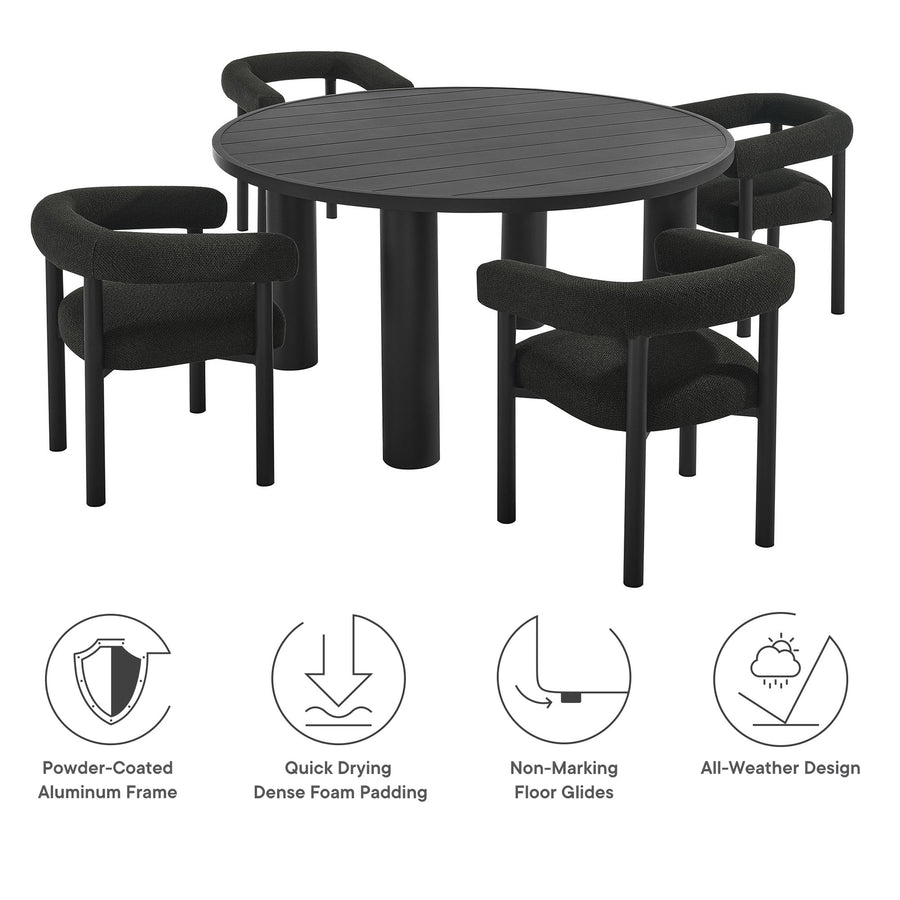 Atelier 5-Piece Round Outdoor Patio Aluminum Dining Table and Chairs Set in Charcoal Graphite