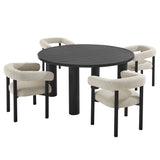 Atelier 5-Piece Round Outdoor Patio Aluminum Dining Table and Chairs Set in Ivory Graphite