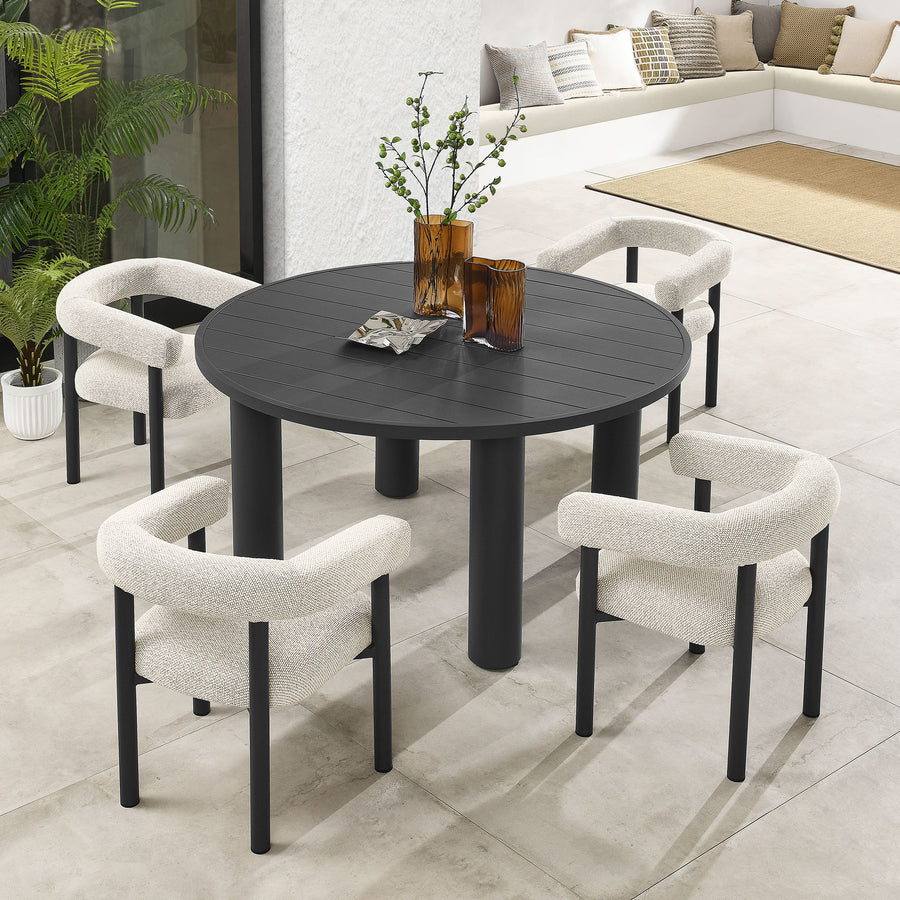 Atelier 5-Piece Round Outdoor Patio Aluminum Dining Table and Chairs Set in Ivory Graphite