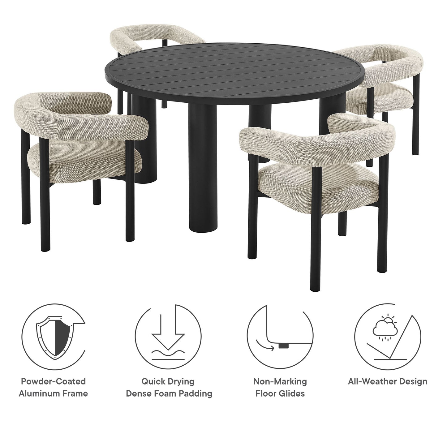 Nautica 5-Piece Round Outdoor Patio Aluminum Dining Table and Chairs Set by Furniture For America
