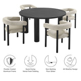 Atelier 5-Piece Round Outdoor Patio Aluminum Dining Table and Chairs Set in Ivory Graphite