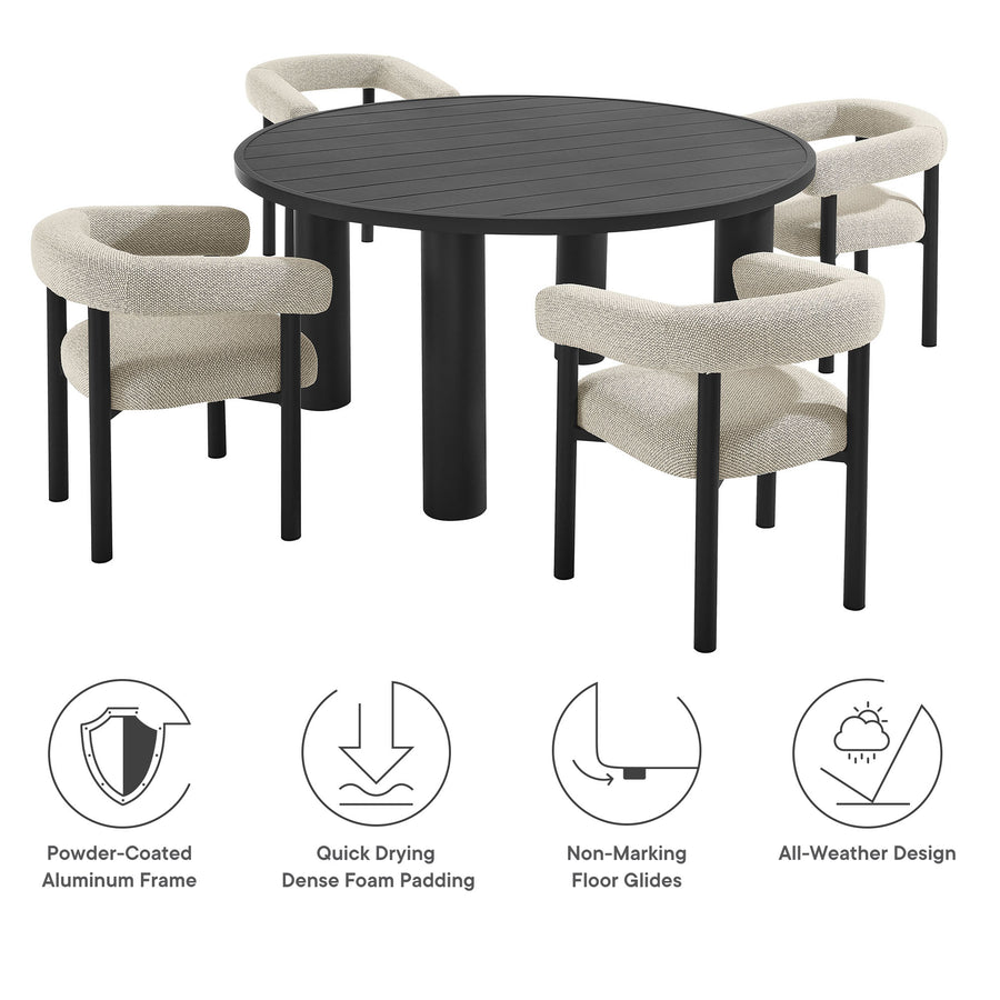 Atelier 5-Piece Round Outdoor Patio Aluminum Dining Table and Chairs Set in Ivory Graphite