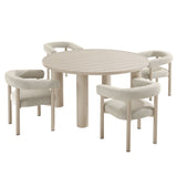 Atelier 5-Piece Round Outdoor Patio Aluminum Dining Table and Chairs Set in Ivory Taupe