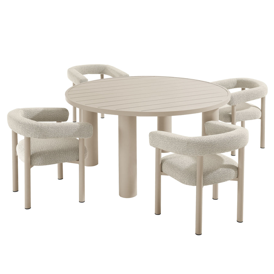 Atelier 5-Piece Round Outdoor Patio Aluminum Dining Table and Chairs Set in Ivory Taupe