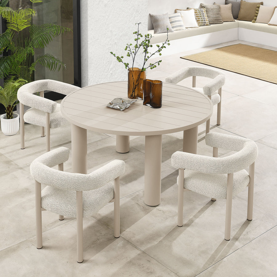 Atelier 5-Piece Round Outdoor Patio Aluminum Dining Table and Chairs Set in Ivory Taupe
