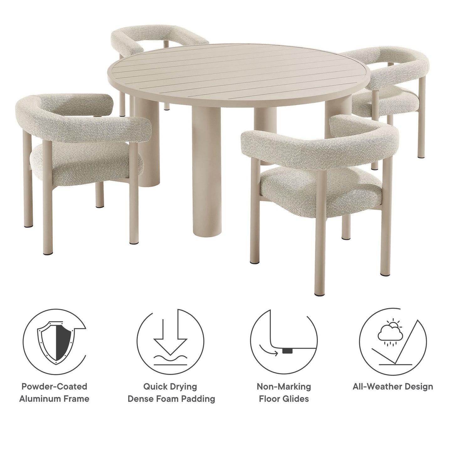 Nautica 5-Piece Round Outdoor Patio Aluminum Dining Table and Chairs Set by Furniture For America