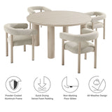 Atelier 5-Piece Round Outdoor Patio Aluminum Dining Table and Chairs Set in Ivory Taupe