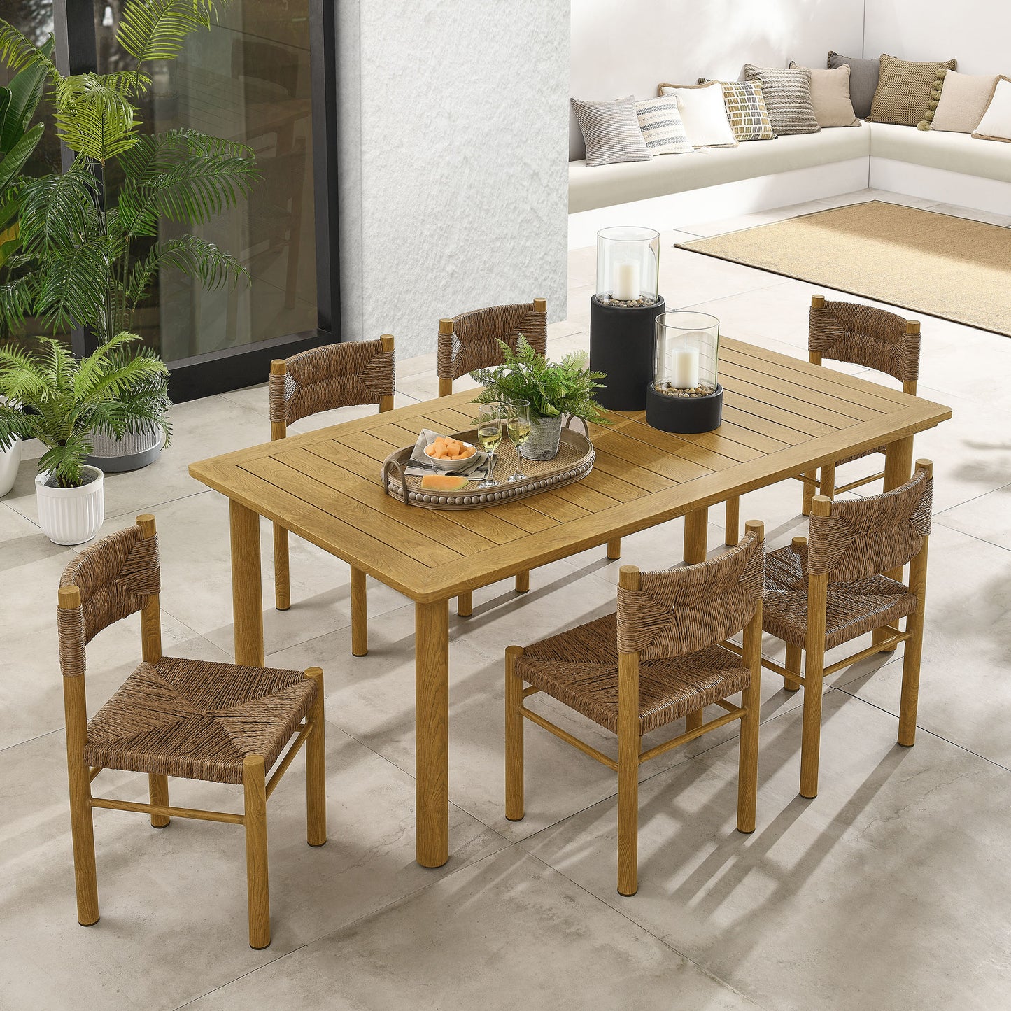 Parkland 7-Piece Rectangular Outdoor Patio Rattan and Aluminum Dining Table and Chairs Set by Furniture For America