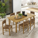 Loft 7-Piece Rectangular Outdoor Patio Rattan and Aluminum Dining Table and Chairs Set in Natural