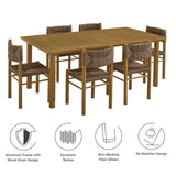 Loft 7-Piece Rectangular Outdoor Patio Rattan and Aluminum Dining Table and Chairs Set in Natural