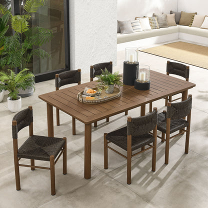 Parkland 7-Piece Rectangular Outdoor Patio Rattan and Aluminum Dining Table and Chairs Set by Furniture For America