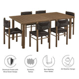 Loft 7-Piece Rectangular Outdoor Patio Rattan and Aluminum Dining Table and Chairs Set in Walnut