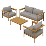 Basalt 4-Piece Outdoor Patio Teak Wood Furniture Set in Natural Driftwood