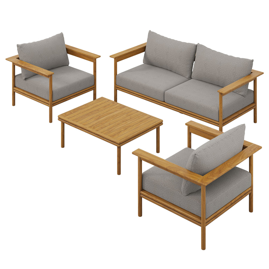 Basalt 4-Piece Outdoor Patio Teak Wood Furniture Set in Natural Driftwood