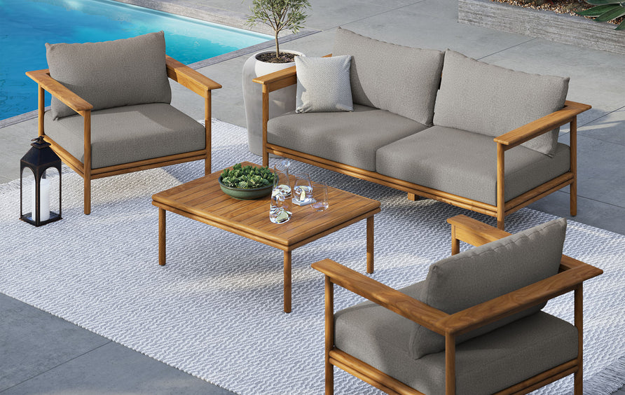 Basalt 4-Piece Outdoor Patio Teak Wood Furniture Set in Natural Driftwood