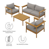 Basalt 4-Piece Outdoor Patio Teak Wood Furniture Set in Natural Driftwood