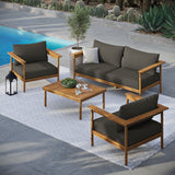 Basalt 4-Piece Outdoor Patio Teak Wood Furniture Set in Natural Flint Gray