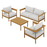 Basalt 4-Piece Outdoor Patio Teak Wood Furniture Set in Natural Sail