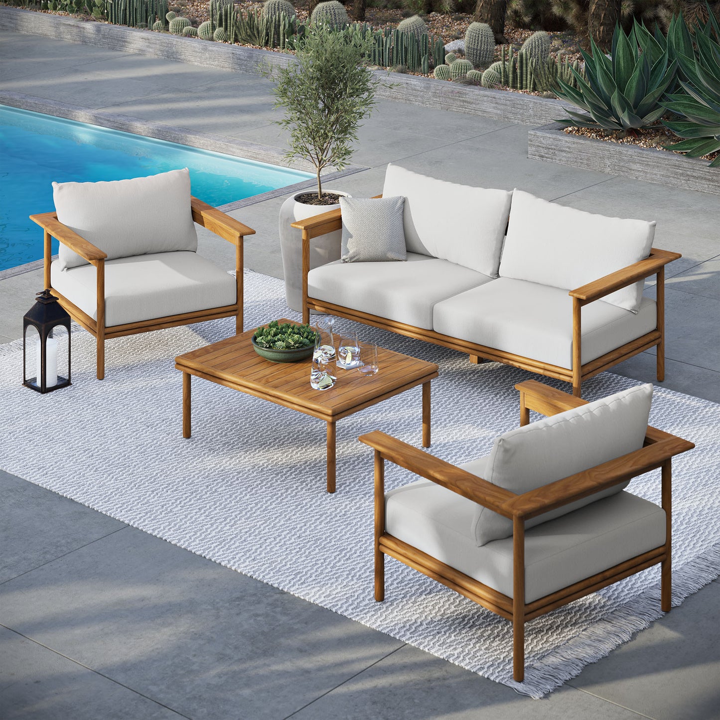 Wren 4-Piece Outdoor Patio Teak Wood Furniture Set by Furniture For America