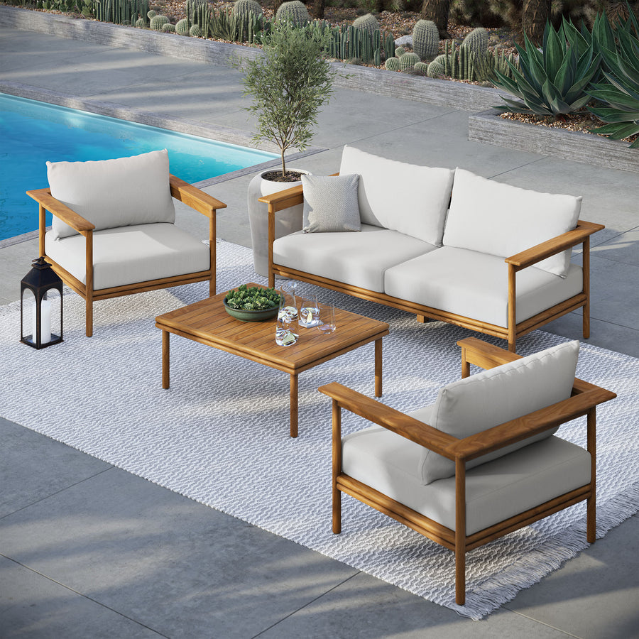 Basalt 4-Piece Outdoor Patio Teak Wood Furniture Set in Natural Sail