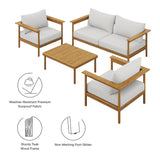 Basalt 4-Piece Outdoor Patio Teak Wood Furniture Set in Natural Sail