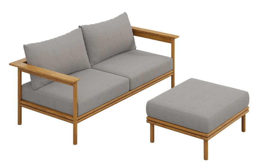 Basalt 2-Piece Outdoor Patio Teak Wood Sofa and Ottoman Set in Natural Driftwood