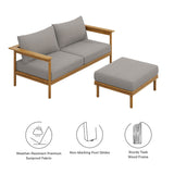 Basalt 2-Piece Outdoor Patio Teak Wood Sofa and Ottoman Set in Natural Driftwood