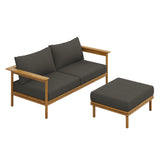 Basalt 2-Piece Outdoor Patio Teak Wood Sofa and Ottoman Set in Natural Flint Gray