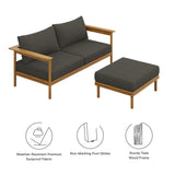 Basalt 2-Piece Outdoor Patio Teak Wood Sofa and Ottoman Set in Natural Flint Gray