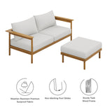 Basalt 2-Piece Outdoor Patio Teak Wood Sofa and Ottoman Set in Natural Sail