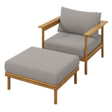 Basalt Outdoor Patio Teak Wood Armchair and Ottoman Set in Natural Driftwood
