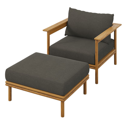 Wren Outdoor Patio Teak Wood Armchair and Ottoman Set by Furniture For America