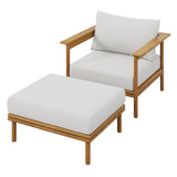 Basalt Outdoor Patio Teak Wood Armchair and Ottoman Set in Natural Sail