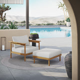 Basalt Outdoor Patio Teak Wood Armchair and Ottoman Set in Natural Sail