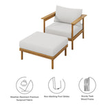Basalt Outdoor Patio Teak Wood Armchair and Ottoman Set in Natural Sail