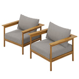 Basalt Outdoor Patio Teak Wood Armchair Set of 2 in Natural Driftwood