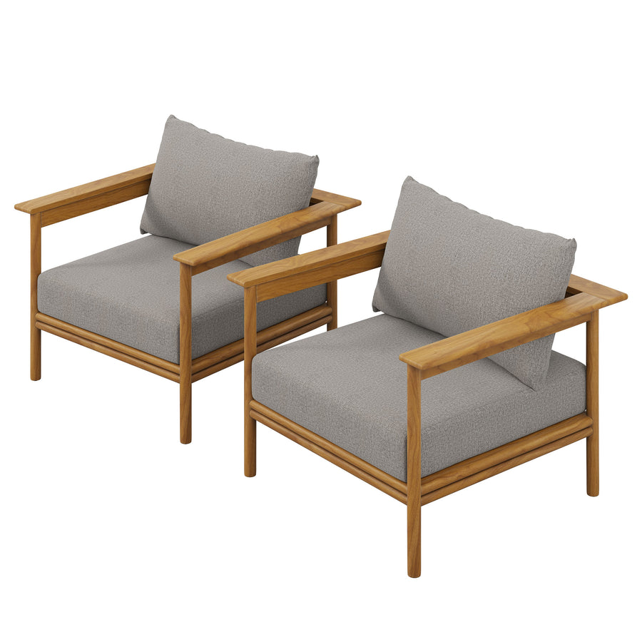 Basalt Outdoor Patio Teak Wood Armchair Set of 2 in Natural Driftwood