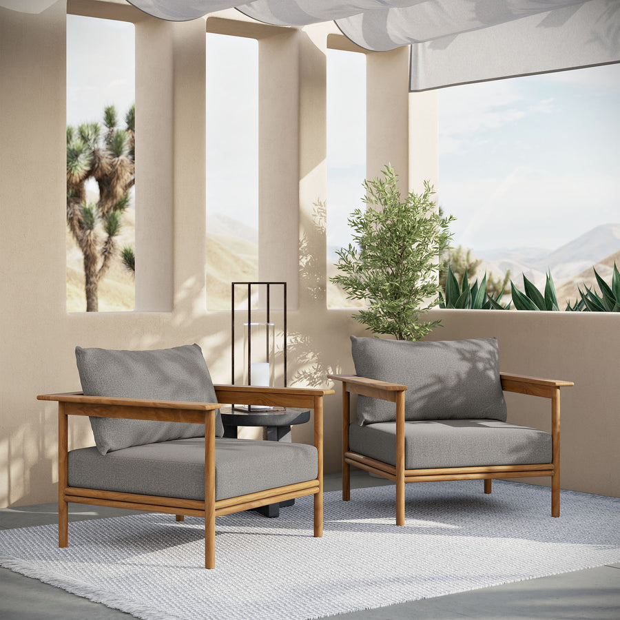 Basalt Outdoor Patio Teak Wood Armchair Set of 2 in Natural Driftwood