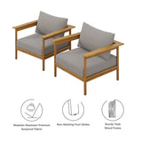 Basalt Outdoor Patio Teak Wood Armchair Set of 2 in Natural Driftwood