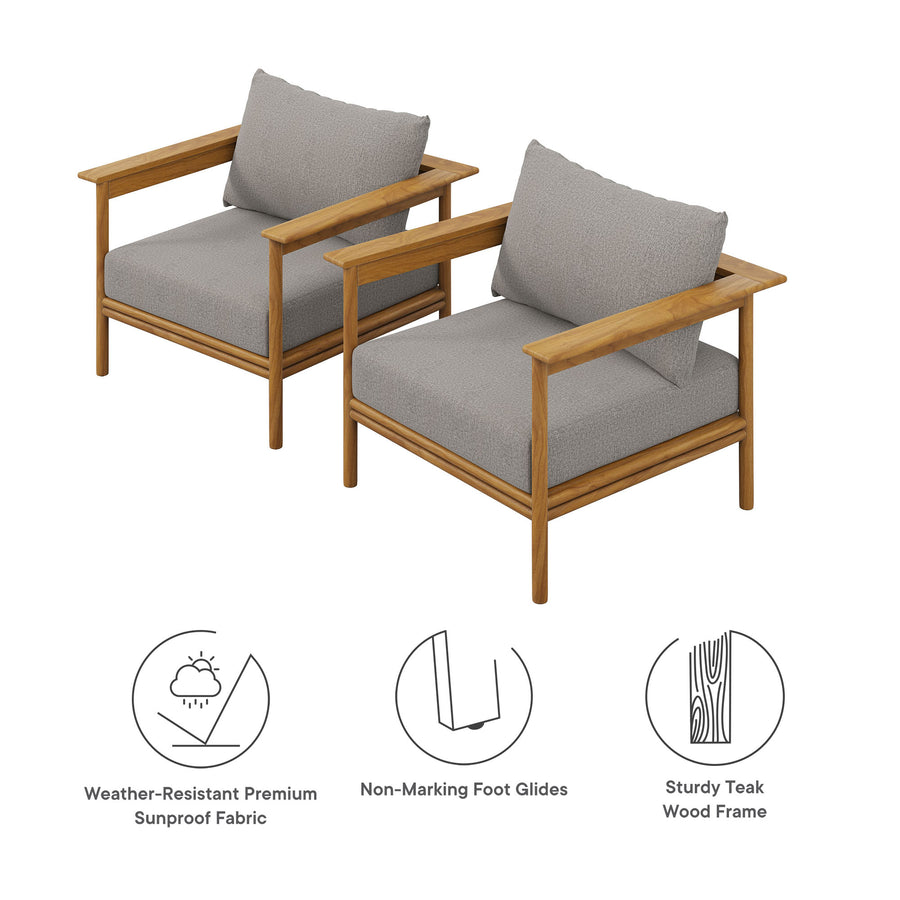Basalt Outdoor Patio Teak Wood Armchair Set of 2 in Natural Driftwood