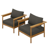 Basalt Outdoor Patio Teak Wood Armchair Set of 2 in Natural Flint Gray