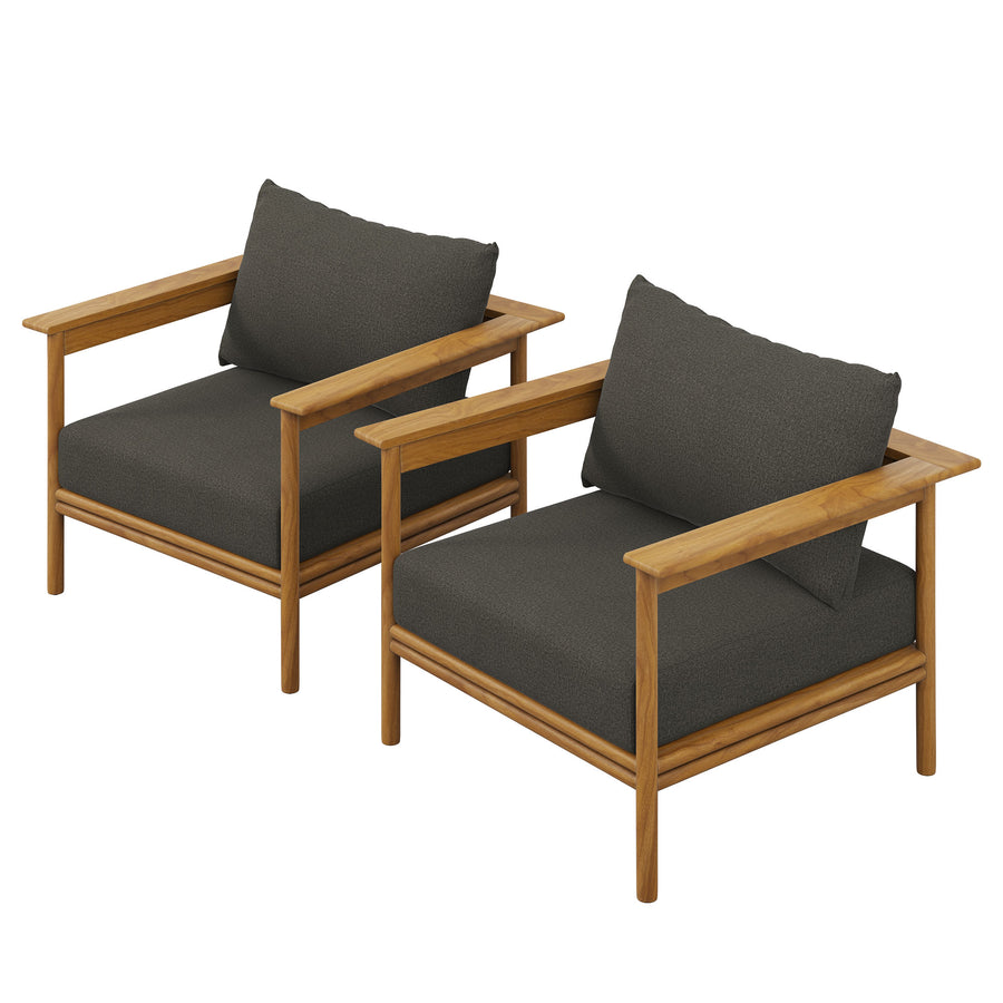 Basalt Outdoor Patio Teak Wood Armchair Set of 2 in Natural Flint Gray