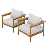 Basalt Outdoor Patio Teak Wood Armchair Set of 2 in Natural Sail