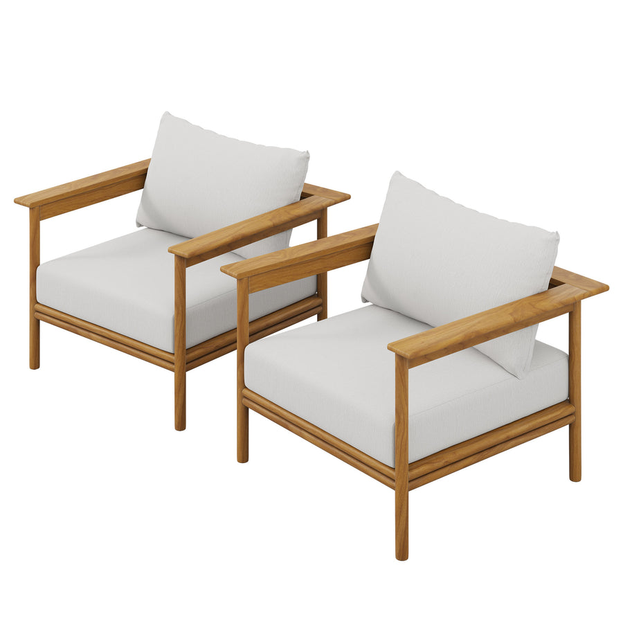 Basalt Outdoor Patio Teak Wood Armchair Set of 2 in Natural Sail