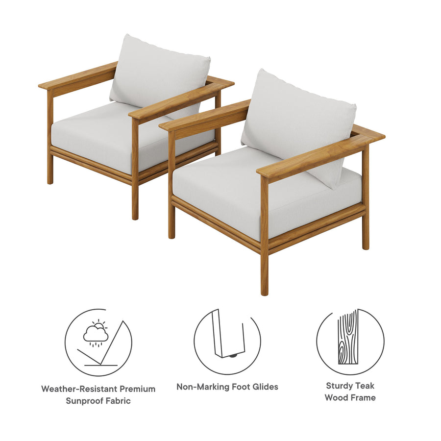 Basalt Outdoor Patio Teak Wood Armchair Set of 2 in Natural Sail